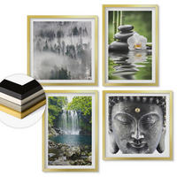 WANDBILDER 4er Set - 50x50 cm & 40x60 cm Goldrahmen - Harmonie der Natur, Steine, Wasser, Buddha - Goldfarben, Kunststoff (50/50cm) - ArtPrintCave