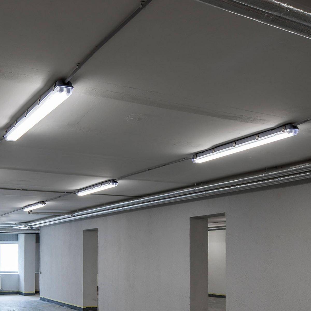 LED DECKENLEUCHTE Wannenlampe Grau 4er Set - Grau, Kunststoff (127.5/6.8/5.8cm)