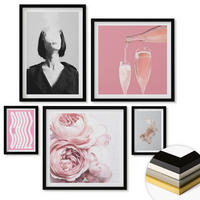 WANDBILDER 5er-Set - 50x50 cm & 20x30 cm & 40x60 cm Schwarzer Rahmen - Stilvolles Porträt mit Champagner - Schwarz, Kunststoff (40/60cm) - ArtPrintCave