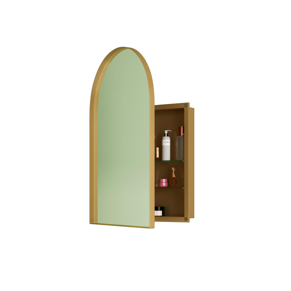 SPIEGELSCHRANK 91x61x12cm in Gold mit Metallrahmen und gehärtetem Glas - Goldfarben, Glas (61/91/12cm) - Modfu