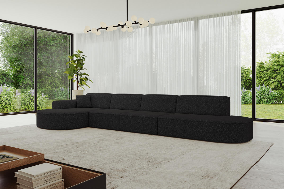 ECKSOFA Ottomane Links MARI-L3 - 413x171x79 cm Schwarz Tissu - Schwarz, Holzwerkstoff/Kunststoff (413/171cm) - ALTDECOR