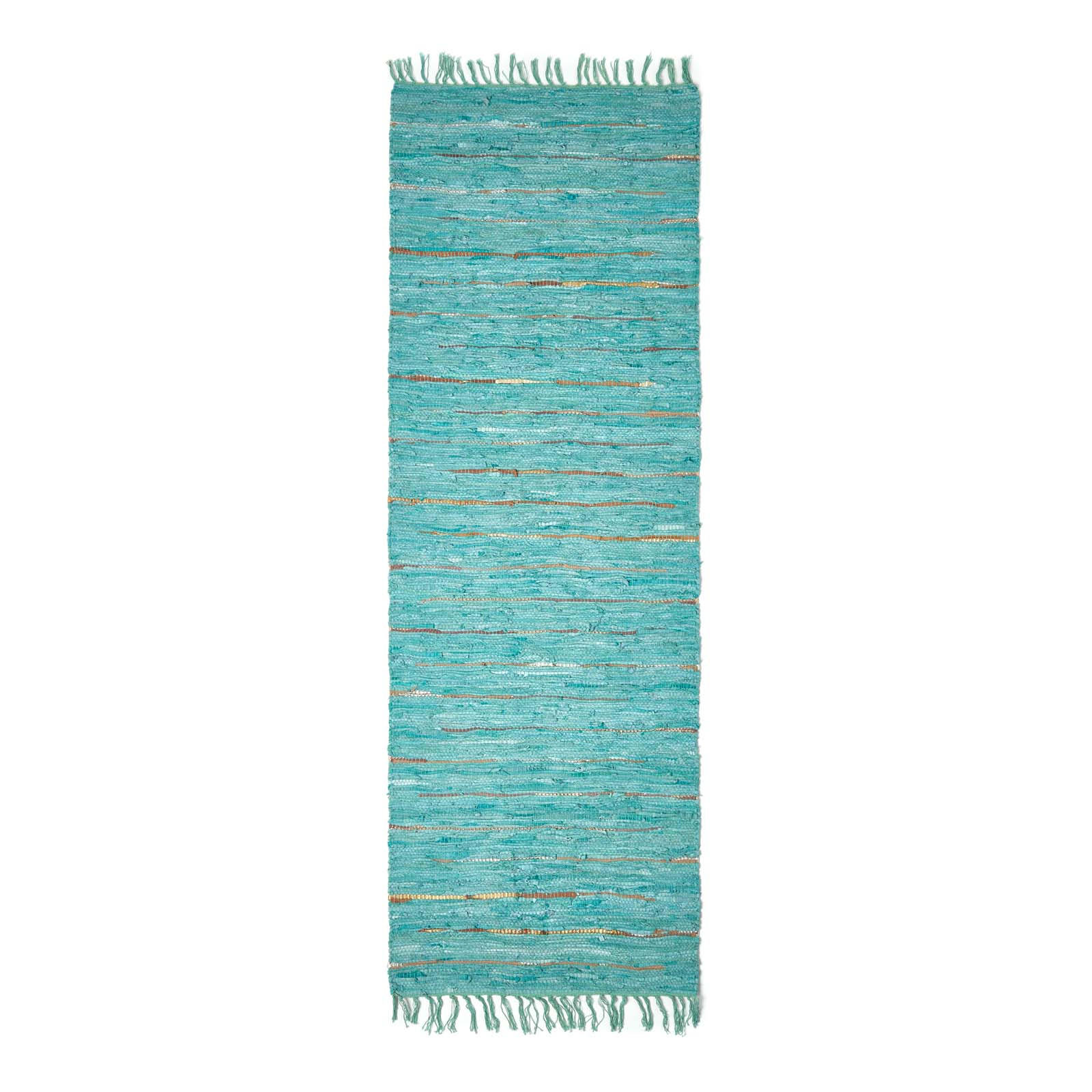 LEDERTEPPICH-LÄUFER Glitter geflochten 66/200 cm - Türkis, Leder (66/200cm) - Homescapes