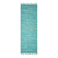 LEDERTEPPICH-LÄUFER Glitter geflochten 66/200 cm - Türkis, Leder (66/200cm) - Homescapes