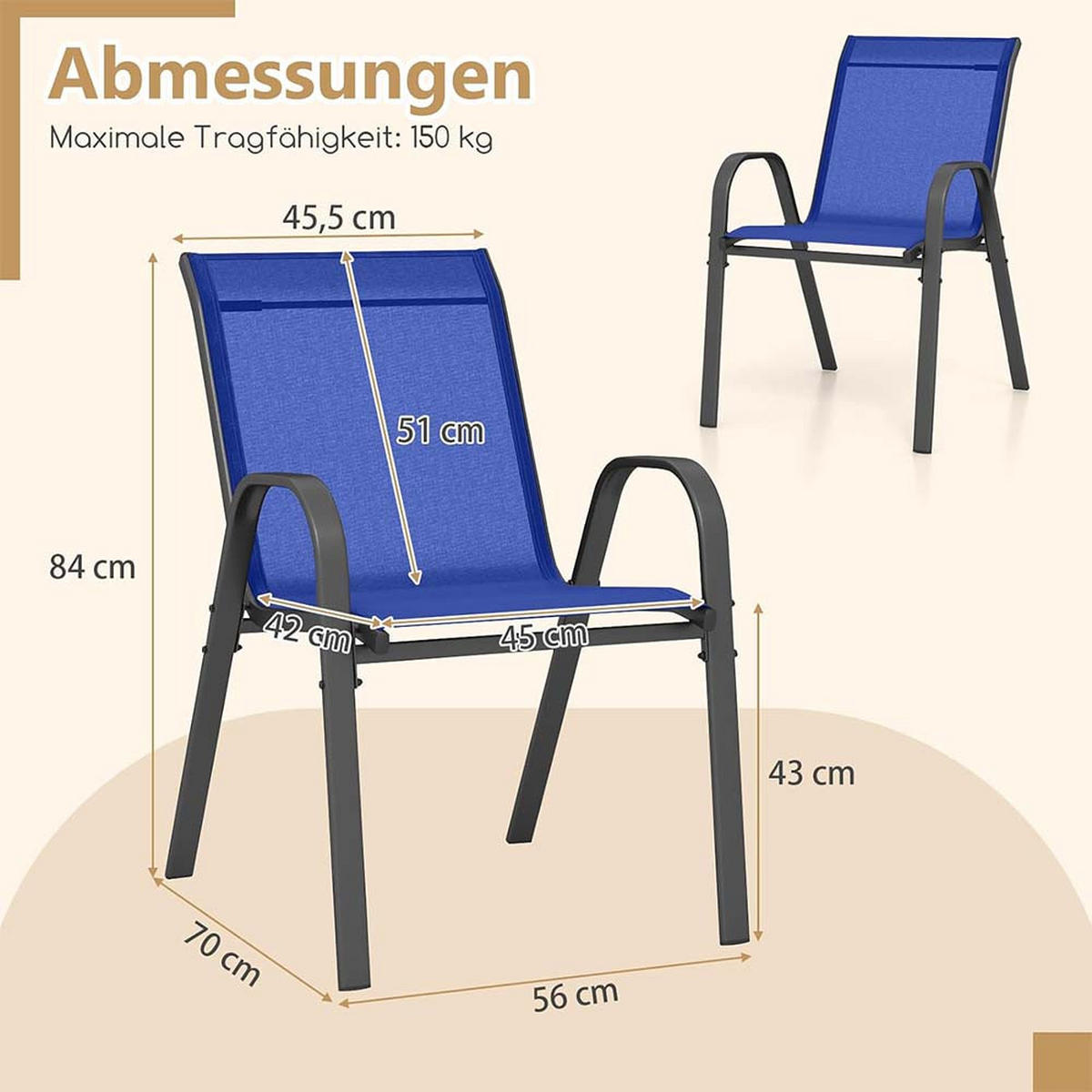 GARTENSTÜHLE Blau(4-teilig) - Blau, Metall (70/84/56cm) - COSTWAY