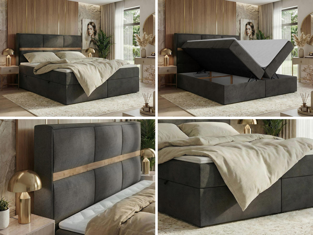 POSTEL BOXSPRING ORVO 160/200 - Tmavě šedá Samet - Topper Visco - H4 - černá/tmavě šedá, textil/plast (160/200cm) - MKS