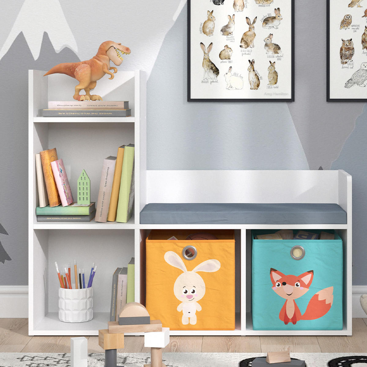 KINDERSITZBANK Luigi Weiß 107.2 x 88.6 cm mit 2 Faltboxen opt.1 - Weiß, Holzwerkstoff (107.2/88.6/30.9cm) - Vicco
