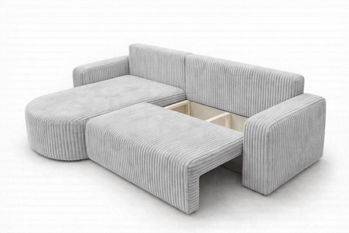 ECKSOFA Mit Schlaffunktion, Cordstoff Tilia, Grau, Links, ROUND ONE XL - Grau, Holz (271/175cm) - Kaiser Möbel