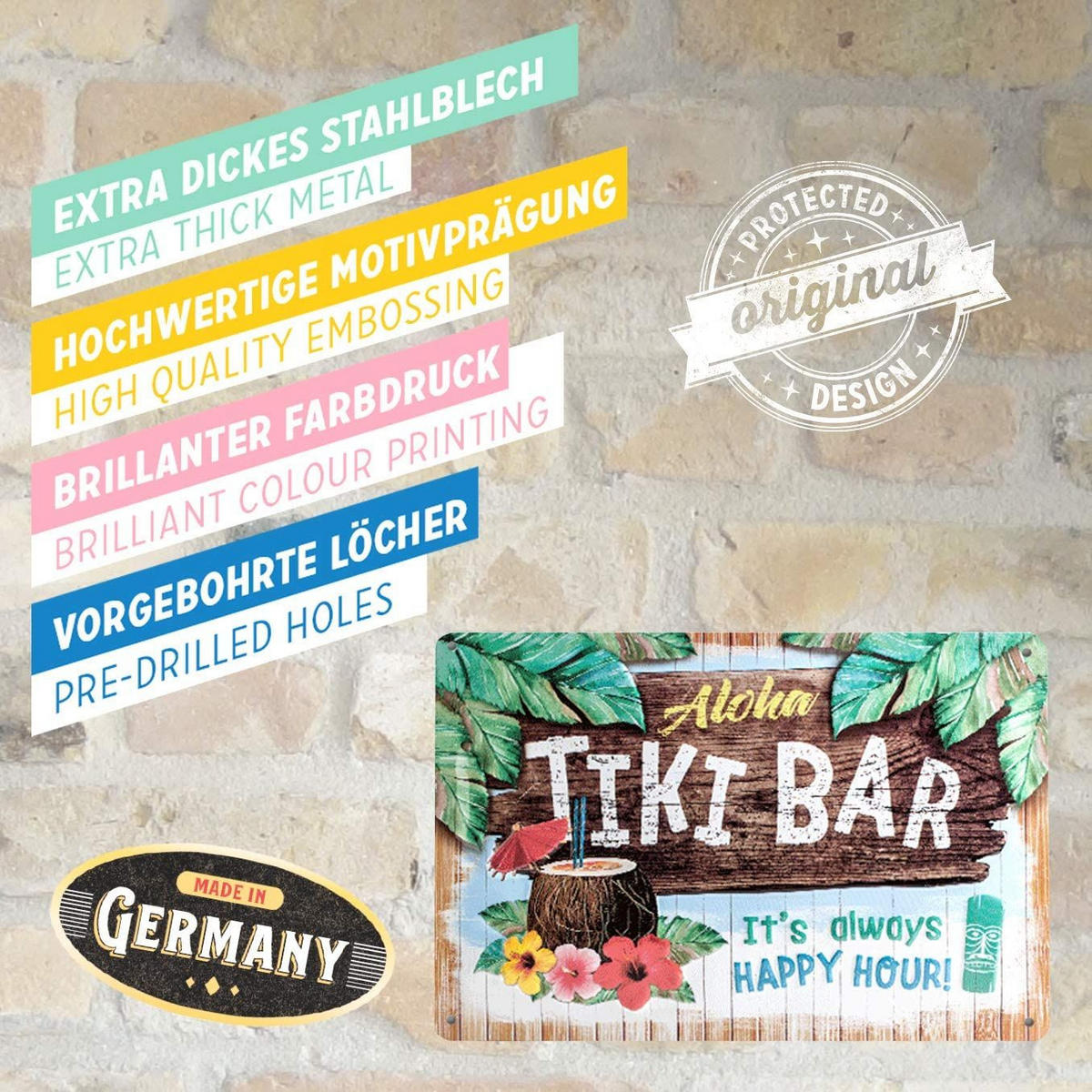 BLECHSCHILD 20/30 cm Open Bar Tiki Bar - Multicolor, Metall (30/20/0.2cm) - Nostalgic-Art
