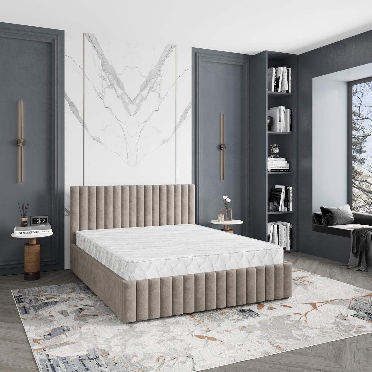 POLSTERBETT CARMIA 140x200 cm mit Bettkästen - Beige - Beige, Holz (140/200cm) - MASSENO