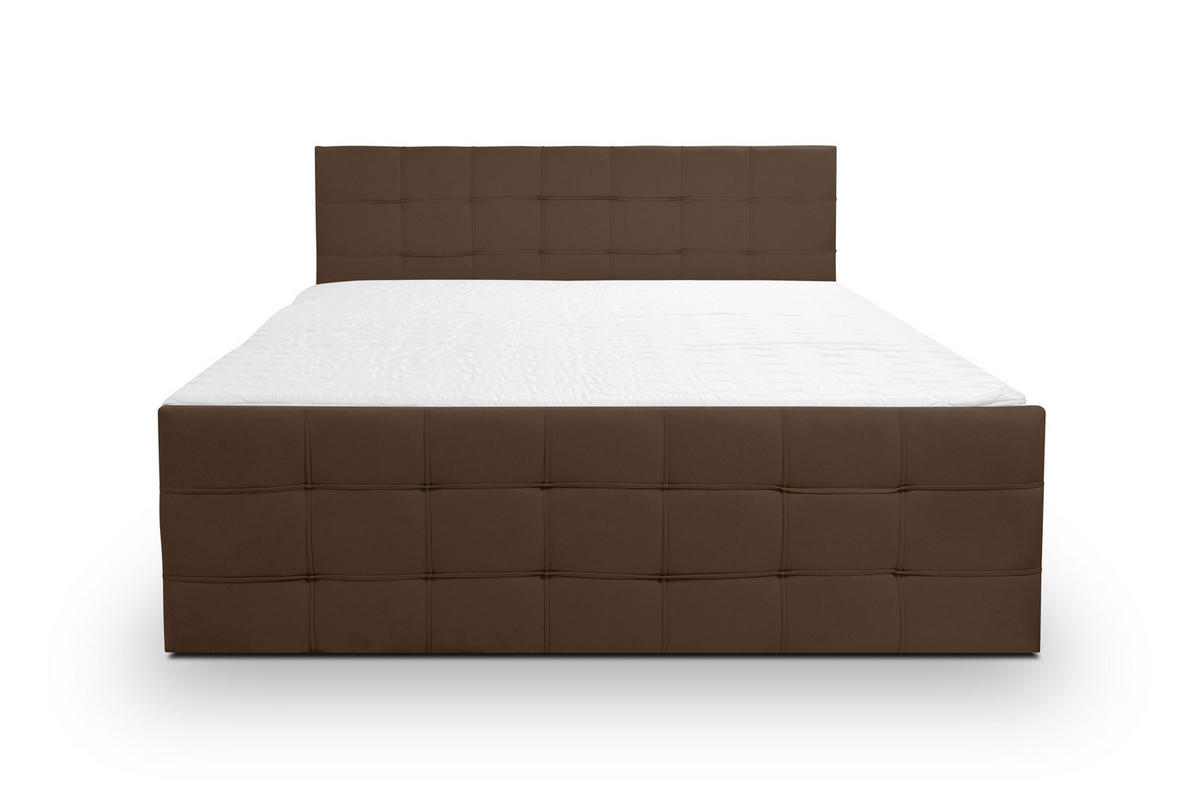 BOXBETT NATALIE mit 2 Bettkästen, 160x200, Farbe: Braun, Velourstoff, mit Bonell-Matratze inkl. Topper - Braun, Holz/Kunststoff (160/200cm) - VENASI MÖBEL