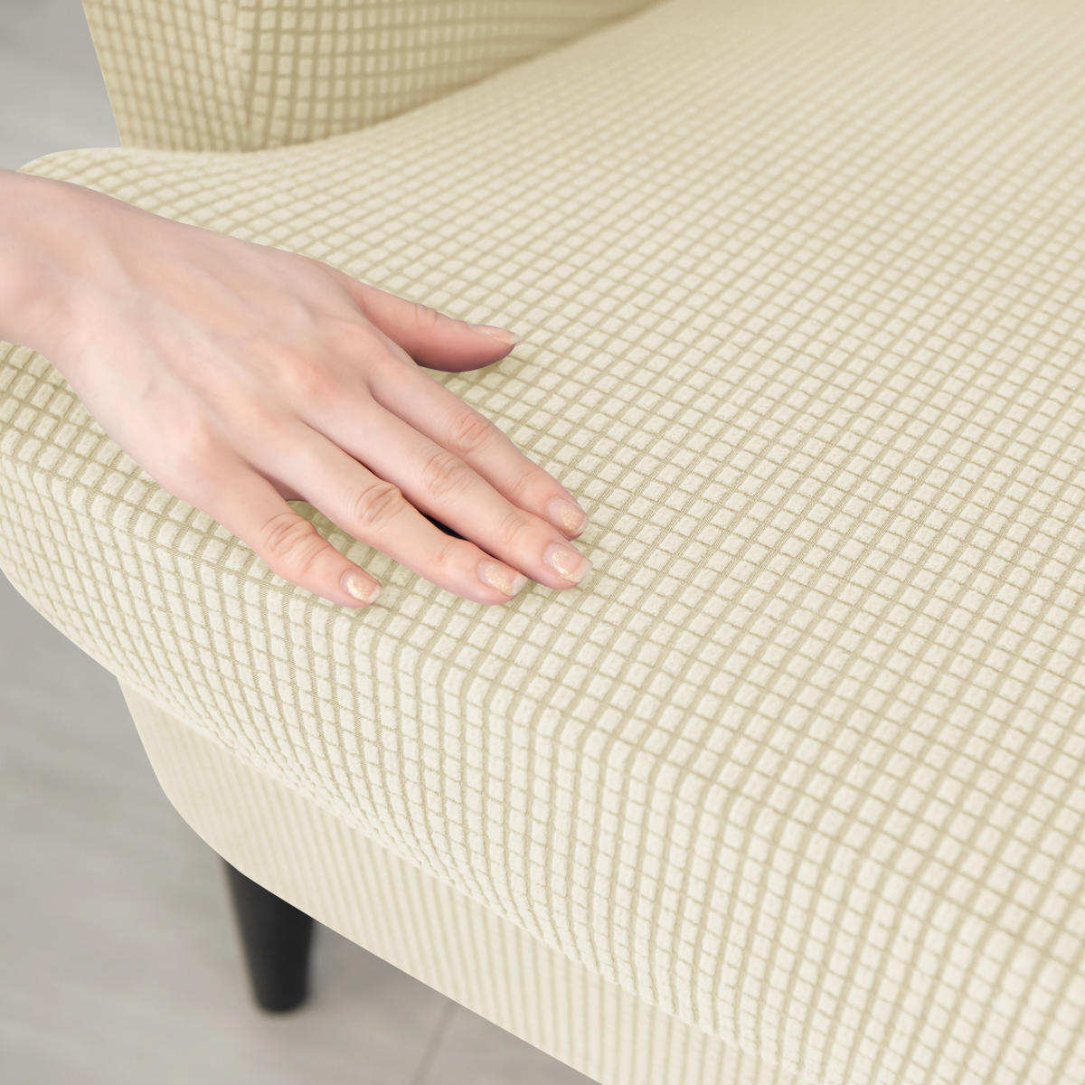 OHRENSESSEL ÜBERZUG Einfarbig Jacquard 2-Teilig - Beige, Textil (85/90cm) - Kaket