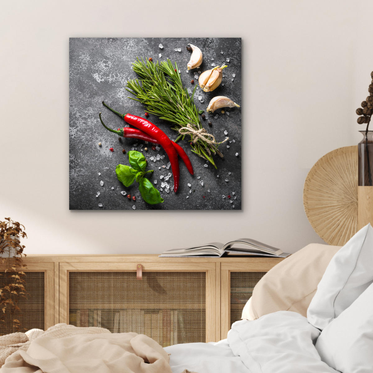 METALLBILD Pfeffer - Kräuter - Gewürze - Beton 50x50 cm - Dunkelgrau, Metall (50/50cm) - MuchoWow