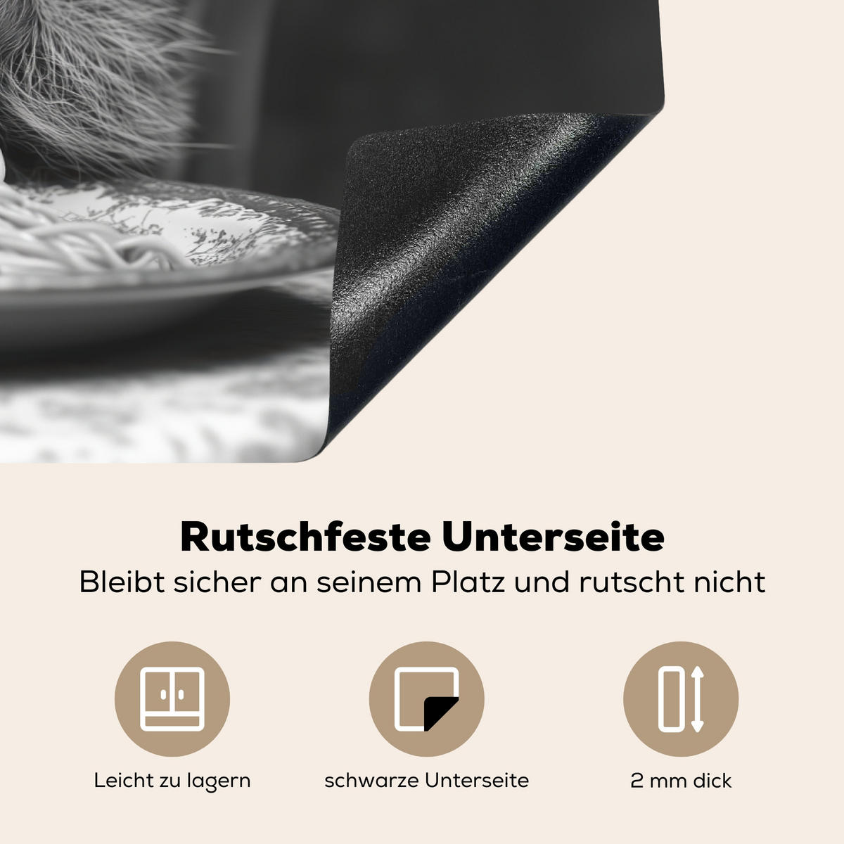 HERDABDECKPLATTE Waschbär - Niedlich - Pasta - Tischtuch - Schwarz - Weiß Ceranfeldabdeckung 80x52 cm - Grau, Kunststoff (80/52/0.2cm) - MuchoWow