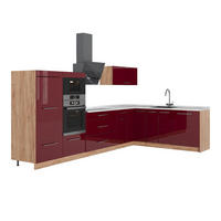 KUHINJA U OBLIKU SLOVA L Fame-Line, Bordo visokog sjaja/Hrast zlatnog tona, 347 x 207 cm, RP Mramor - hrast medunac/bordo, drvni materijal (347/153.6/60cm) - Vicco