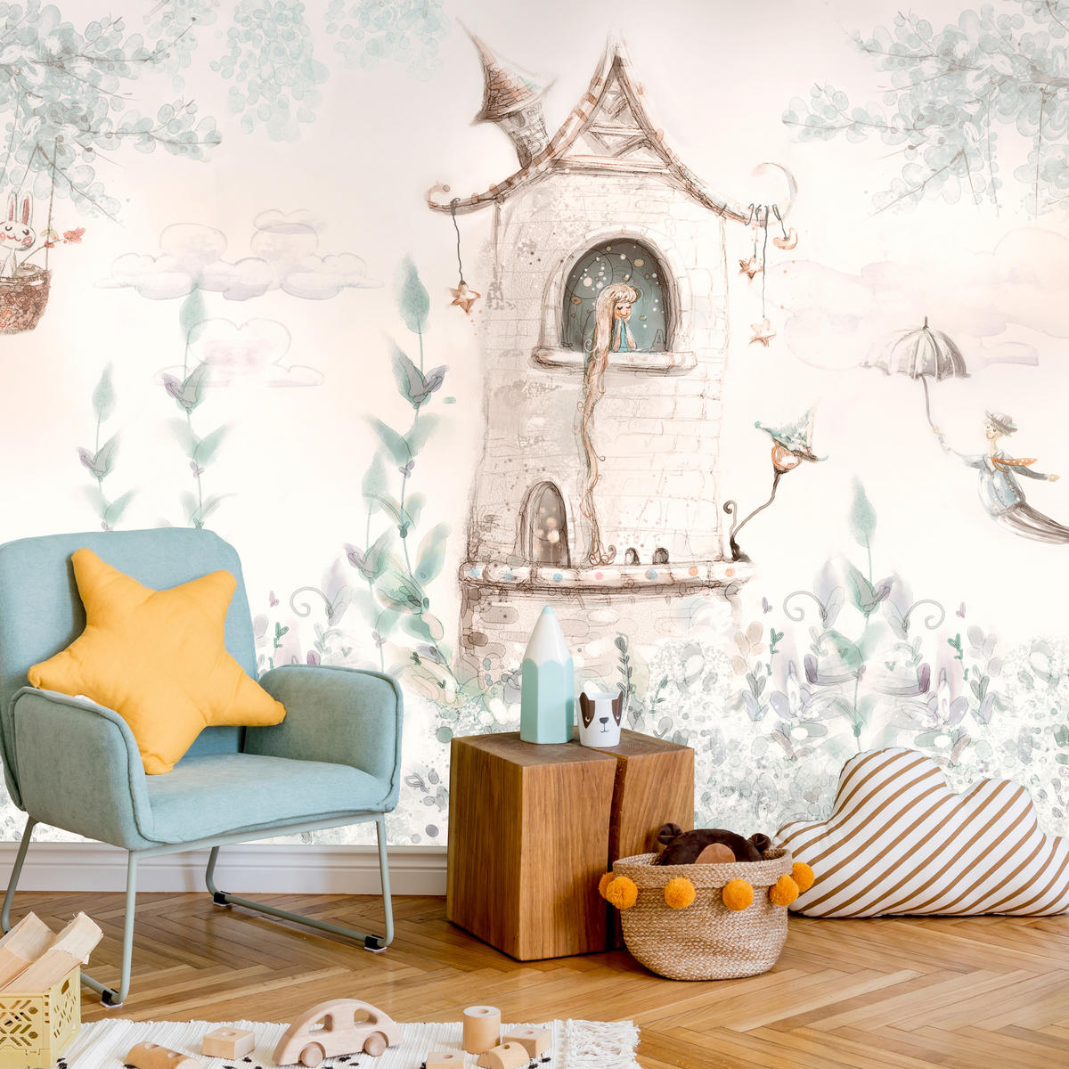 FOTOTAPETE für Kinderzimmer Die Prinzessin im Turm Märchen Pflanzen 300x210 - Beige, Papier (300/210cm) - Muralo