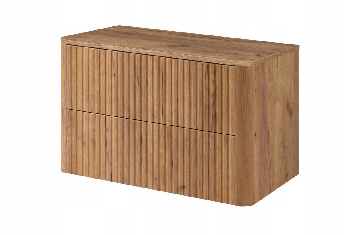 WASCHBECKENUNTERSCHRANK LINEA hängend geriffelt Eiche dunkelbraun mit Waschtischplatte 80/48/44 cm - Braun, Holzwerkstoff (80/48.4/43.7cm) - Rodan