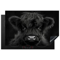 HERDABDECKPLATTE Scottish Highlander - Schwarz - Kalb - Kuh Induktionsmatte 81x52 cm - Schwarz, Kunststoff (81/52/0.2cm) - MuchoWow