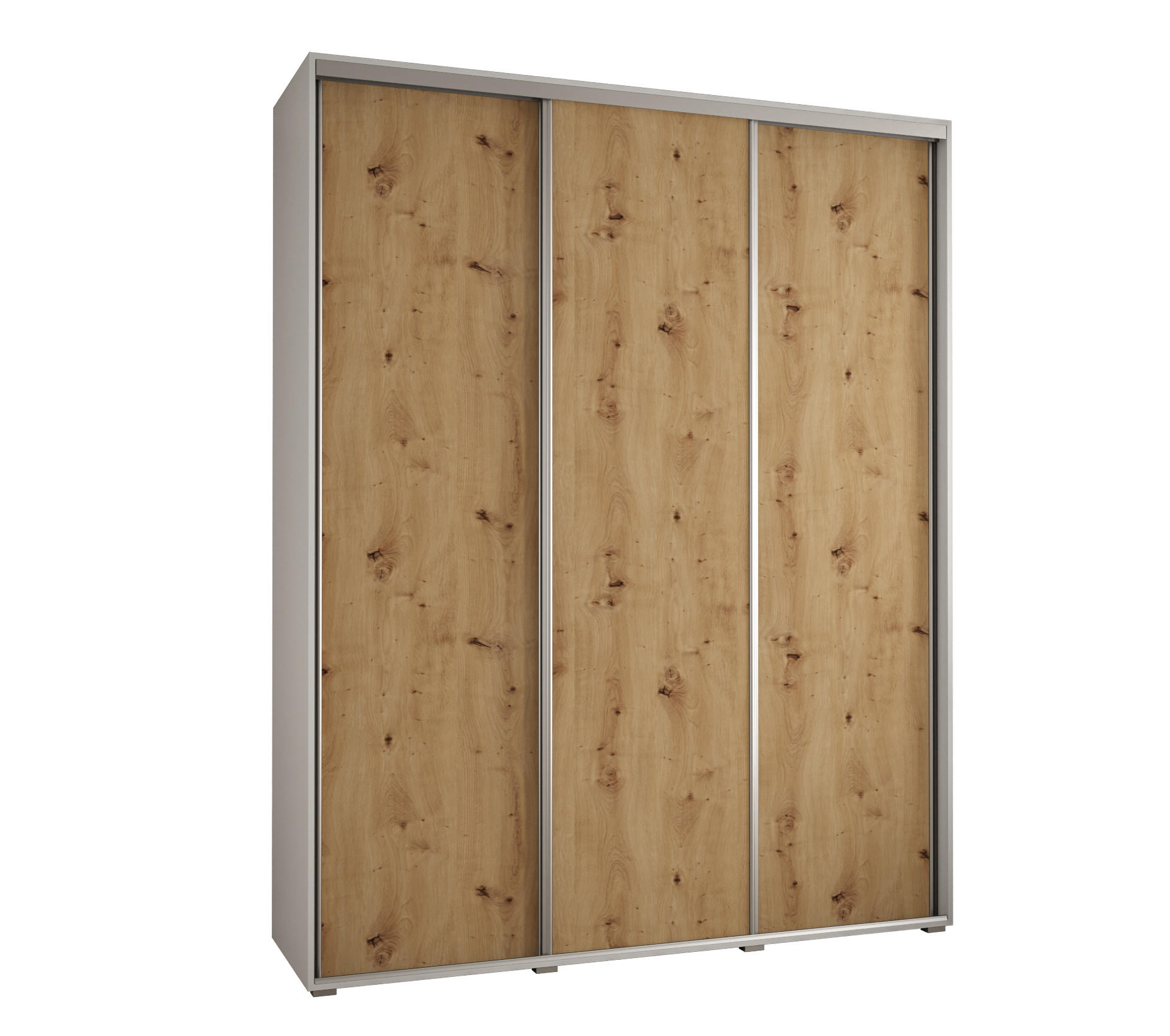 Abiks Möbel Schwebetürenschrank Weiß, Eiche Artisan, Silber 190x235x45 cm