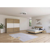 SCHLAFZIMMER Borba in Eiche und Weiß 4 teilig – mit Bettanlage 160x200cm, zwei Nachttisch und Schwebetürenschrank 218cm Breite - Braun, Holzwerkstoff (80/200/120cm)