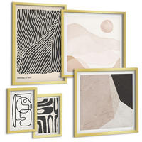BILDER SET 5er Set - 50x50 cm & 20x30 cm & 40x60 cm Goldrahmen - Abstrakte Muster mit Linien - Goldfarben, Kunststoff (40/60cm) - TULUP