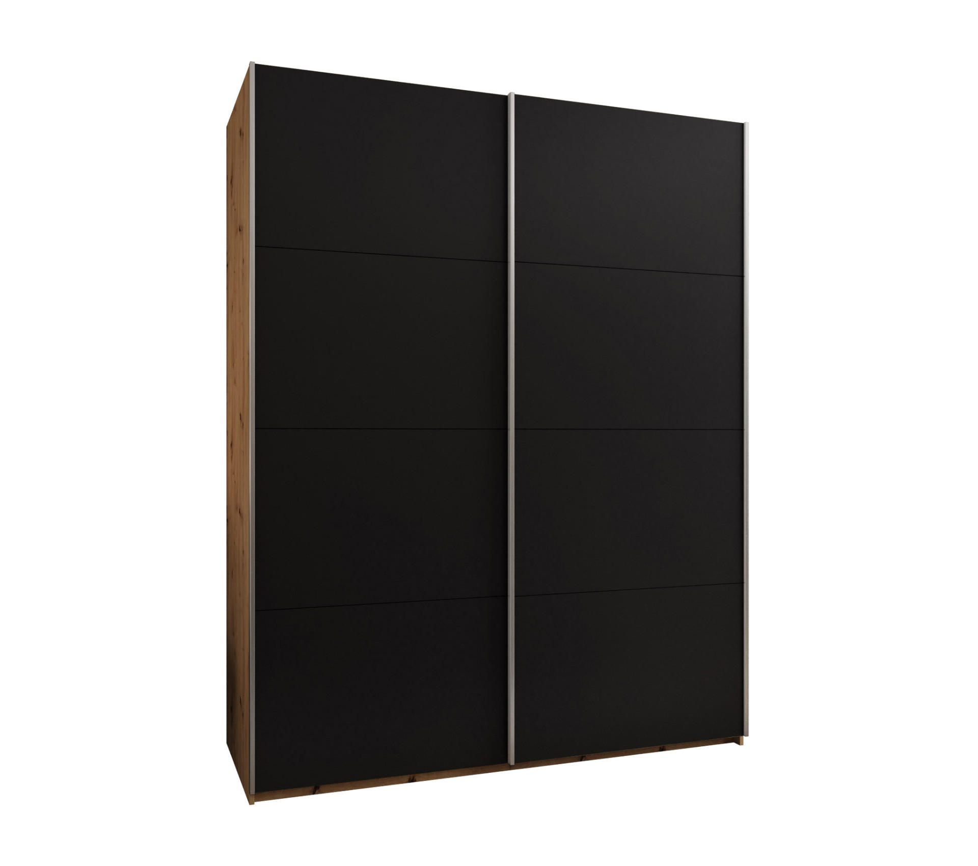 Abiks Möbel Schwebetürenschrank Eiche Artisan, Schwarz, Silber 200x245x64 cm