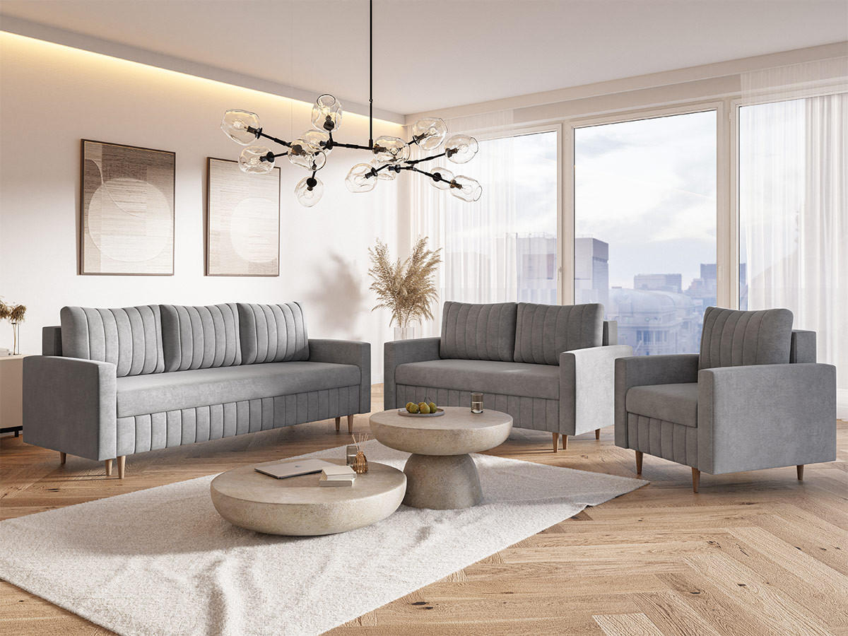 SCHLAFSOFA 215 cm Scandi, 3-seater, Bettkasten, Beine, Hellgrau - Hellgrau, Holz (215/94/90cm) - Emporius
