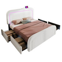 POLSTERBETT mit LED, USB und 4 Schubladen 140x200 cm Sherpa Weiß inkl. Matratze - Weiß, Metall (140/200cm) - Meubliv