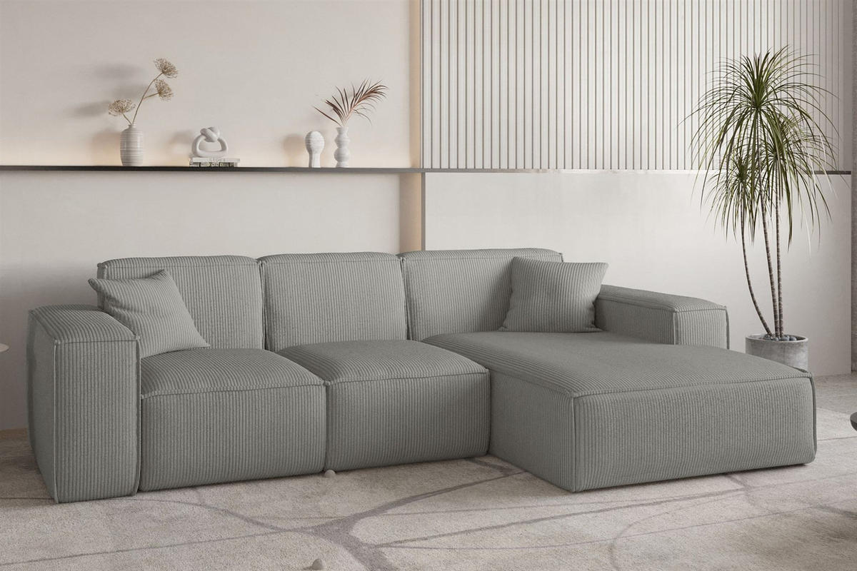 ECKSOFA Celes Premium Stoff Scala - Grau, Holzwerkstoff/Textil (266/165cm) - Fun Möbel