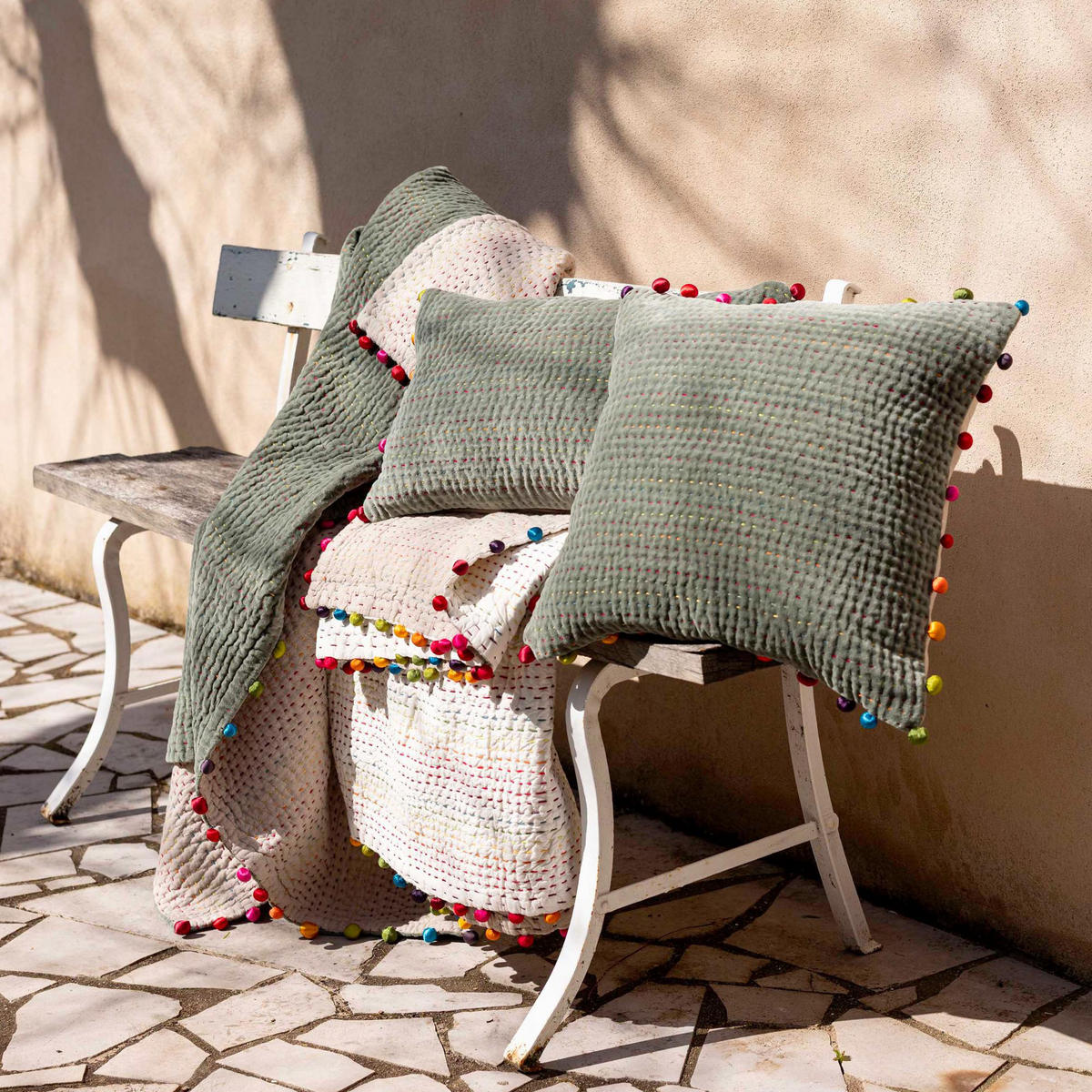 KISSEN Gastounet eisenkraut 45 x 45 cm - Mintgrün, Textil (45/45cm) - Vivaraise