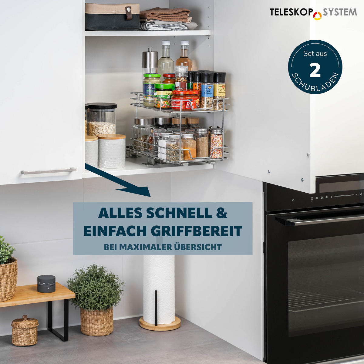 KORBAUSZUG (2er Set), 2-stöckig, Chrom - Silberfarben, Metall (21/23.5/28cm) - bremermann