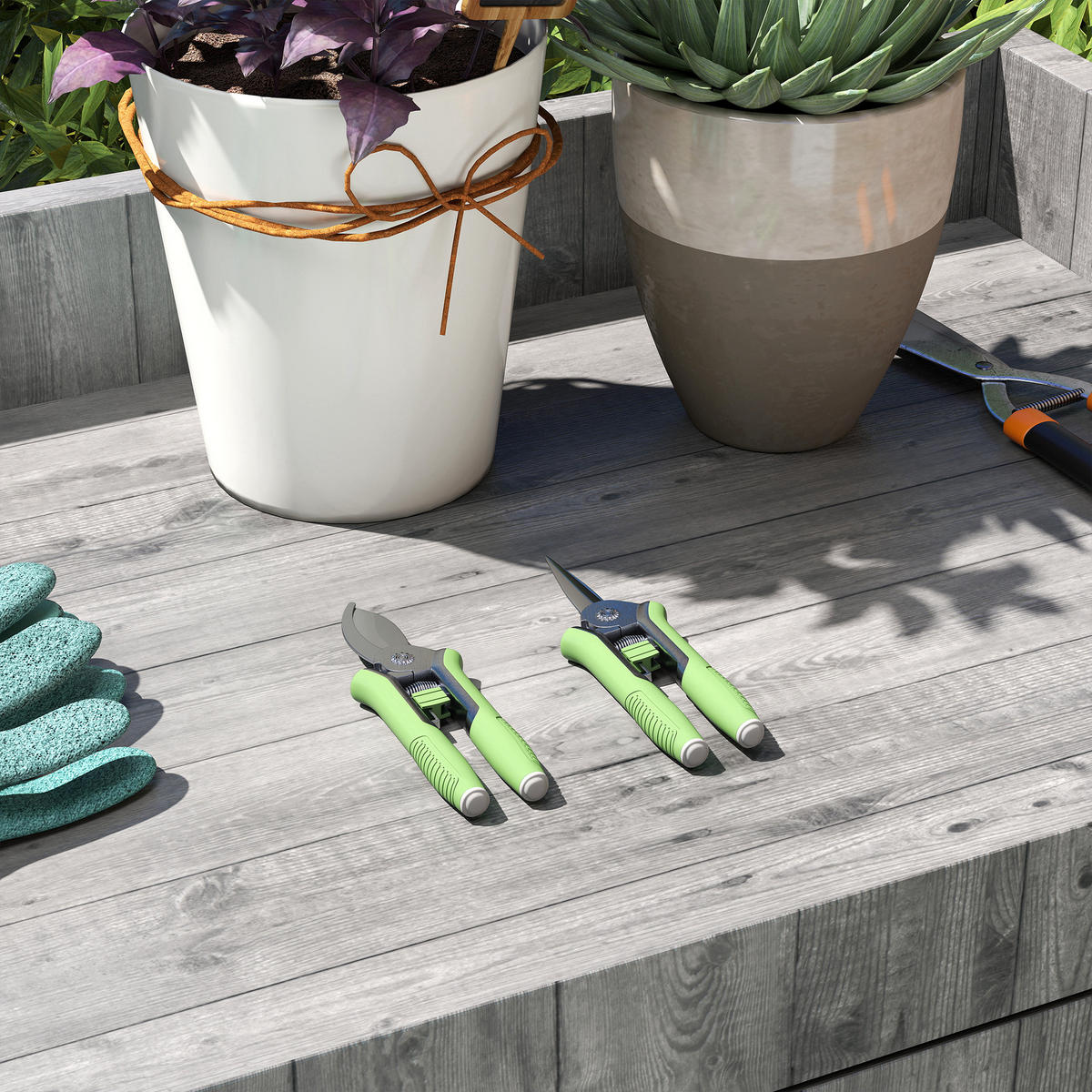 GARTENSCHEREN-SET 2-teilig aus Edelstahl Aluminiumlegierung Grün - Grün, Metall (4.5/1.5/16.5cm) - Outsunny
