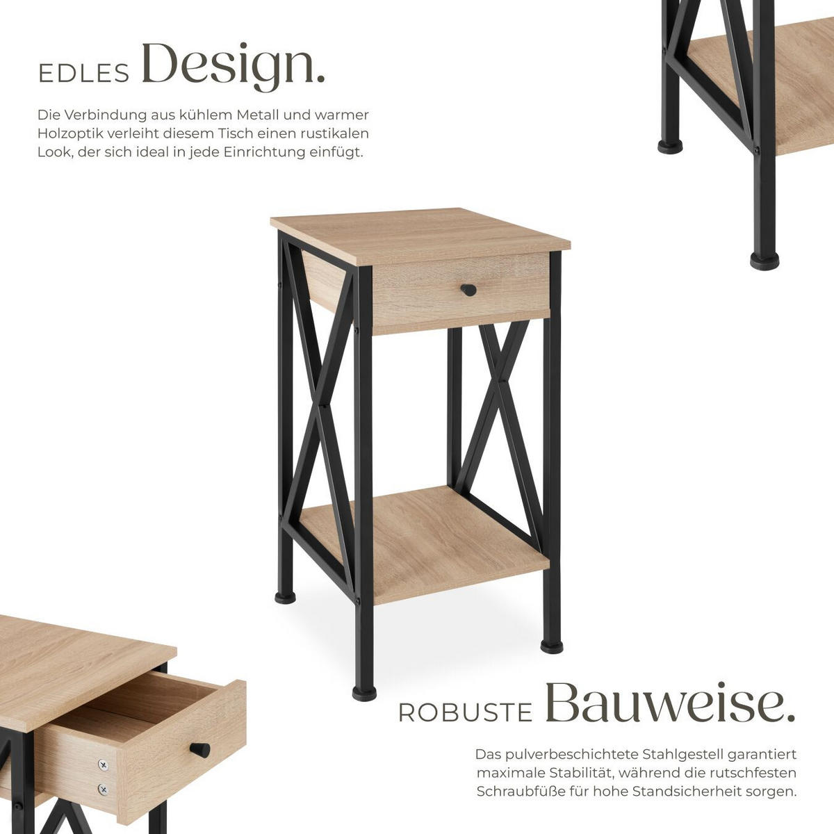 BEISTELLTISCH Dayton,35 x 35 x 70,5 cm,Industrial Holz hell, Eiche Sonoma - Naturfarben, Holzwerkstoff (35/35/70.5cm) - tectake