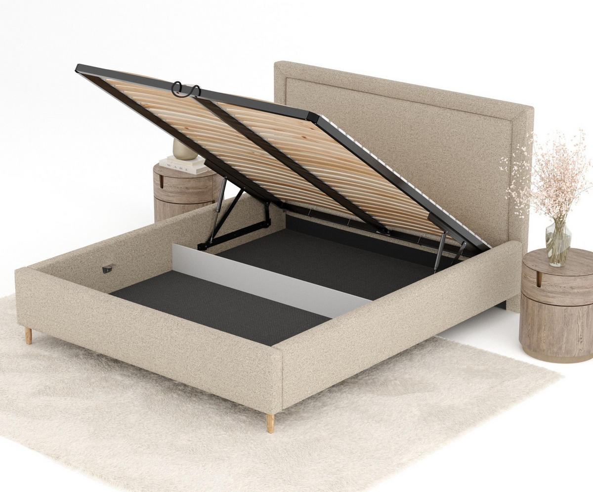 POLSTERBETT Ordina Beige 120/200 cm im Webstoff - Beige/Naturfarben, Holz/Holzwerkstoff (120/200cm) - Maison de Reve