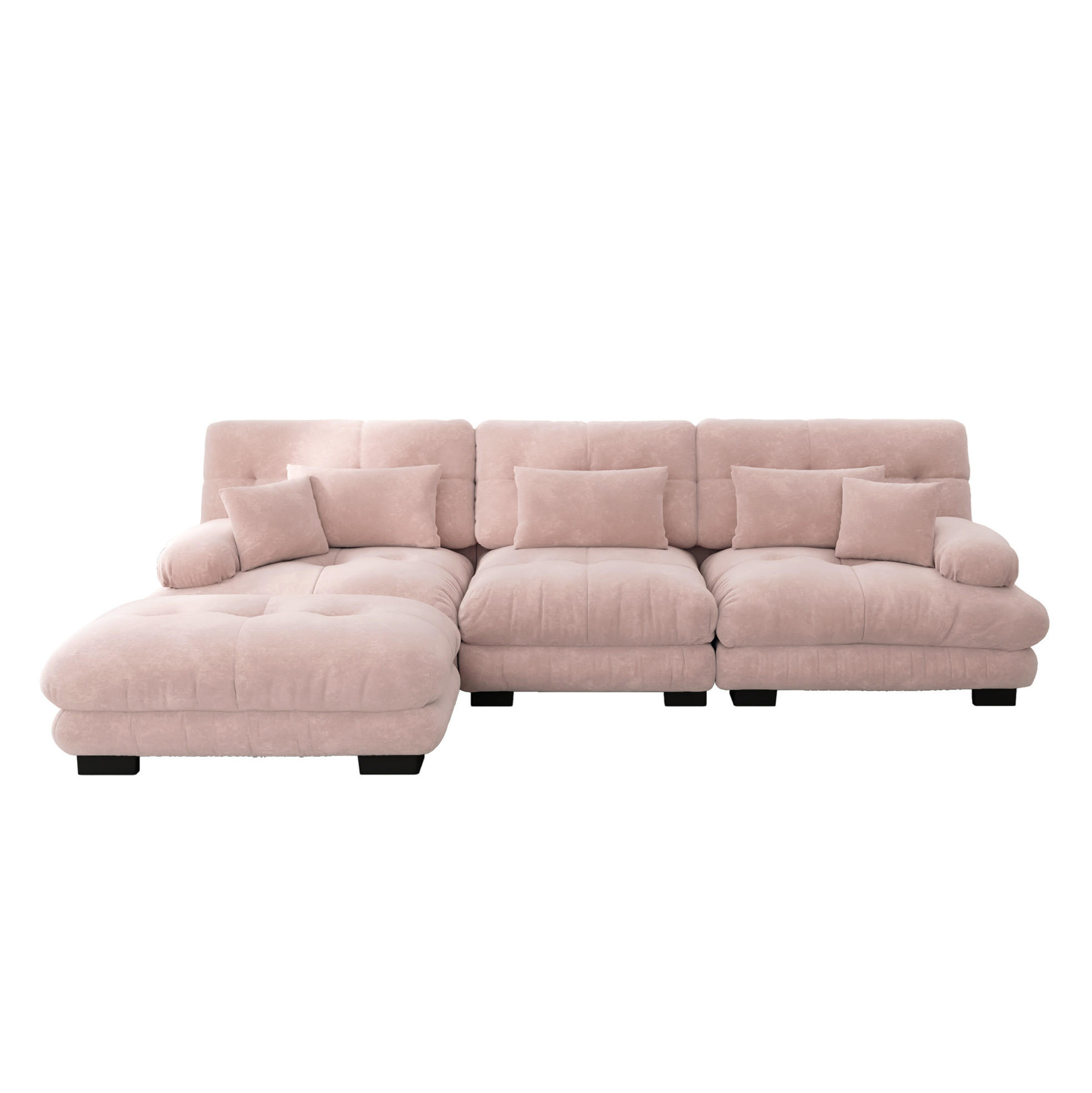MODULARES Ecksofa mit beweglichen Ottomane, tiefem Sitz und runden Armlehnen, Pink - Pink, Textil (313/145cm) - Redom