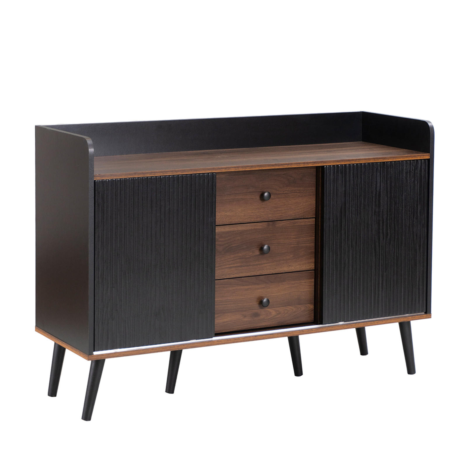 SIDEBOARD 117x39x79 cm Schwarz, 3 Schubladen, 2 Schiebetüren, Holzbeine, Modern - Schwarz, Holz (117/79/39cm) - PARAFTA HOME