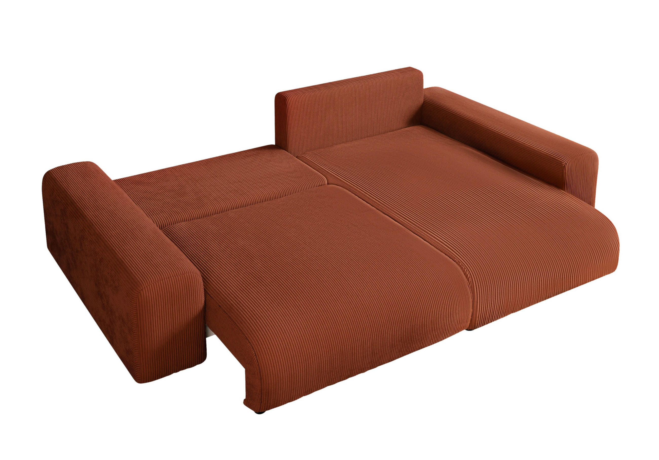 ECKSOFA mit Schlaffunktion, Bettkasten, Wellenunterfederung, seitenverkehrt montierbar B255/T165/H84 cm, Liegefl. 148x196 cm, Cord Terracotta / 21004 - Terracotta/Schwarz, Kunststoff/Textil (255/165cm) - luma-home