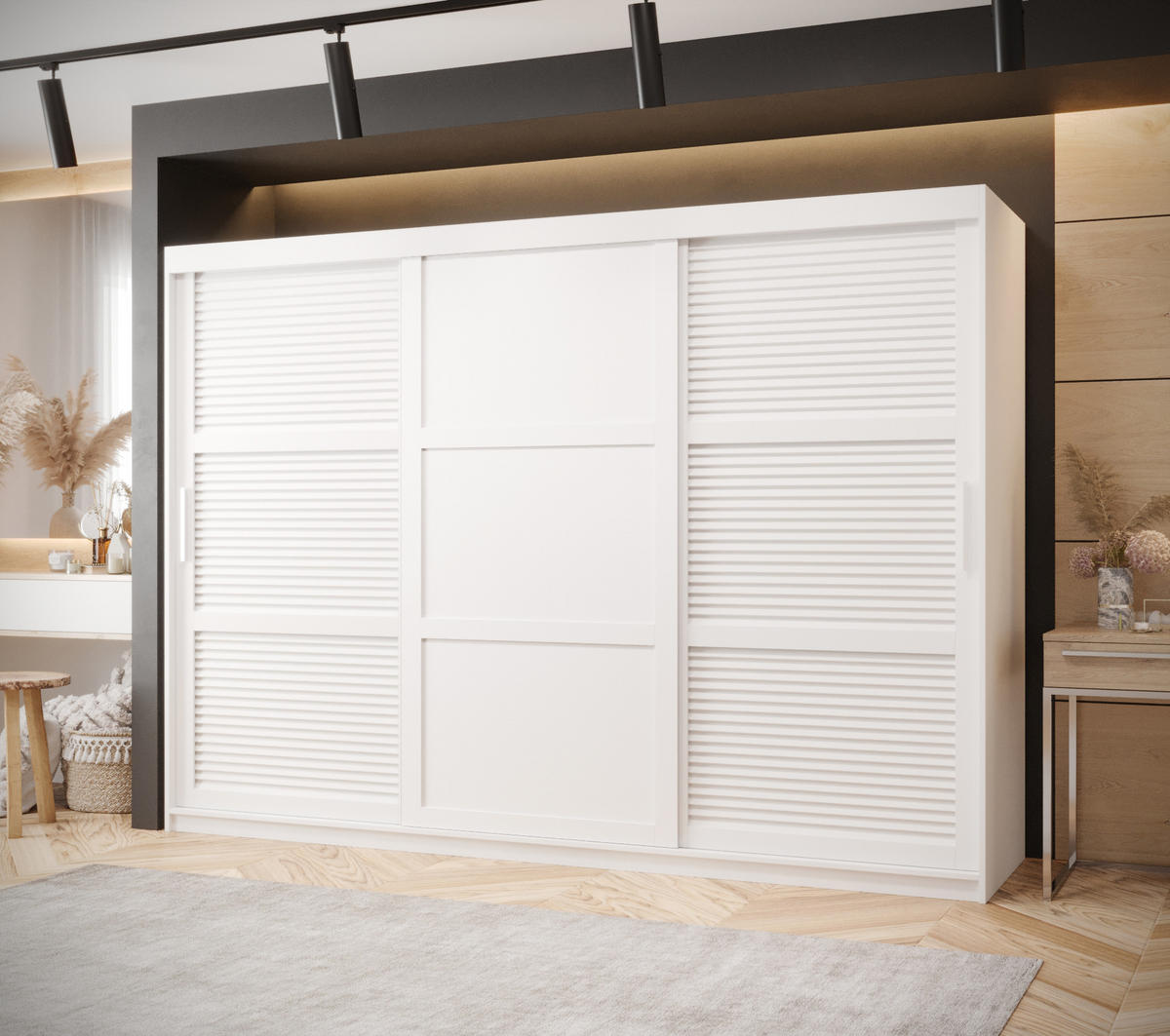 SCHWEBETÜRENSCHRANK 200/250/62 3-türig - Silberfarben/Weiß, Holz/Kunststoff (250/200/62cm) - MÖBEL KRYSPOL