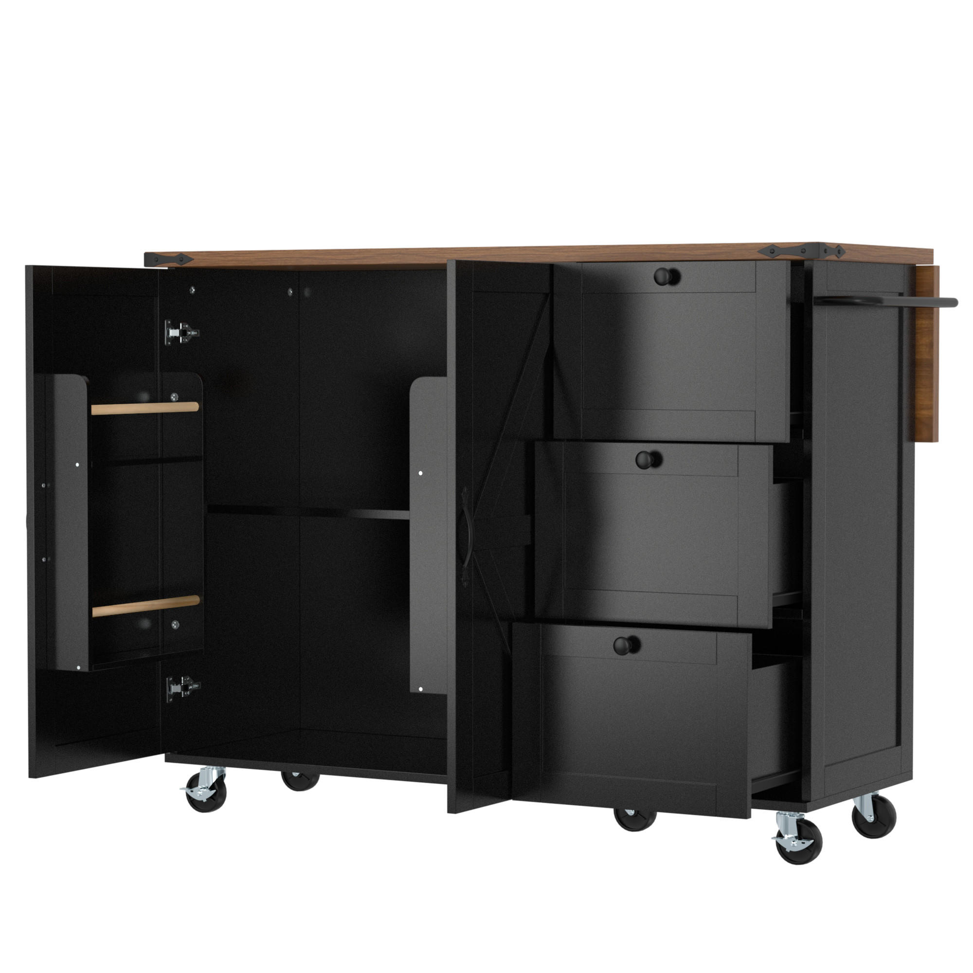 KÜCHENINSEL 140/45/92,5 cm schwarz aus MDF mit Klappplatte - Schwarz, Holzwerkstoff (140/92.5/45cm) - OKWISH