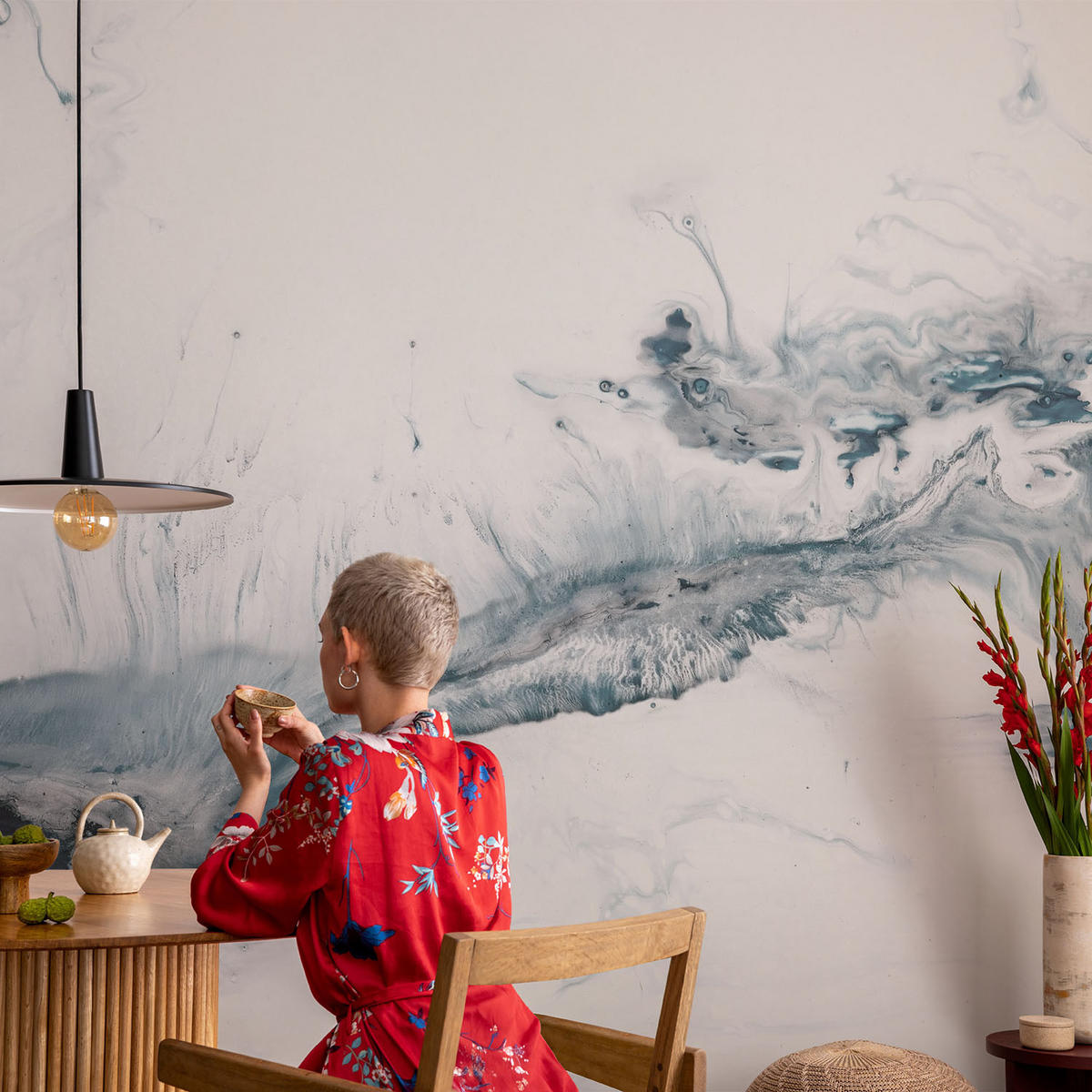 FOTOTAPETE 104x70 cm - Abstrakte Eleganz - Weiß, Textil (104/70cm) - Wallfluent