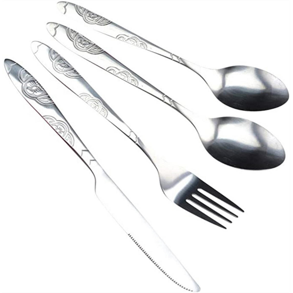 BESTECK-SET, 4-teilig, Edelstahl, mit Tasche, camping, spülmaschinenfest, umweltfreundlich - Silberfarben, Metall