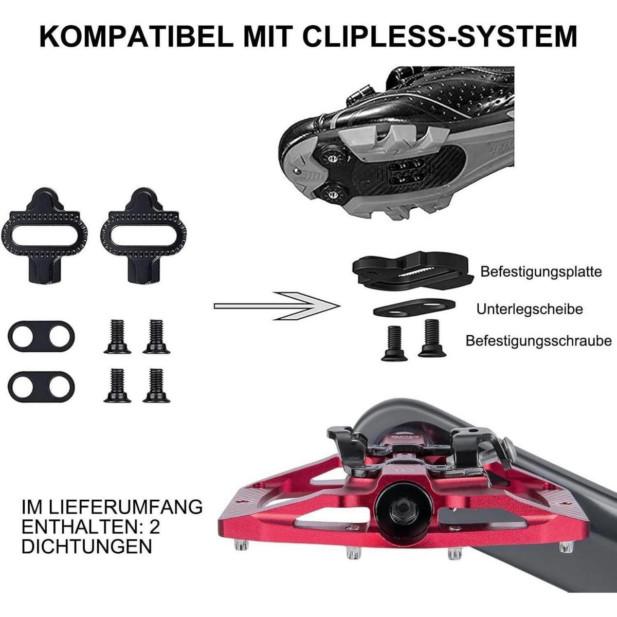 FAHRRADPEDALE Rot Aluminiumlegierung mit 3 Lagern - Rot, Metall (3.9/1.5/4.3cm)
