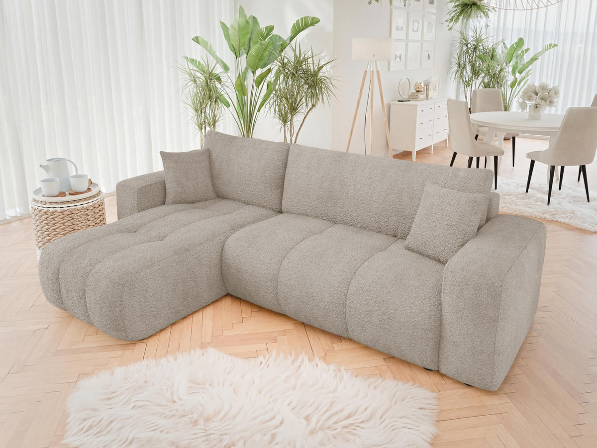 ECKSOFA Furyn Boucle - Schwarz/Braun, Holzwerkstoff/Kunststoff (244/145cm) - MIRJAN24
