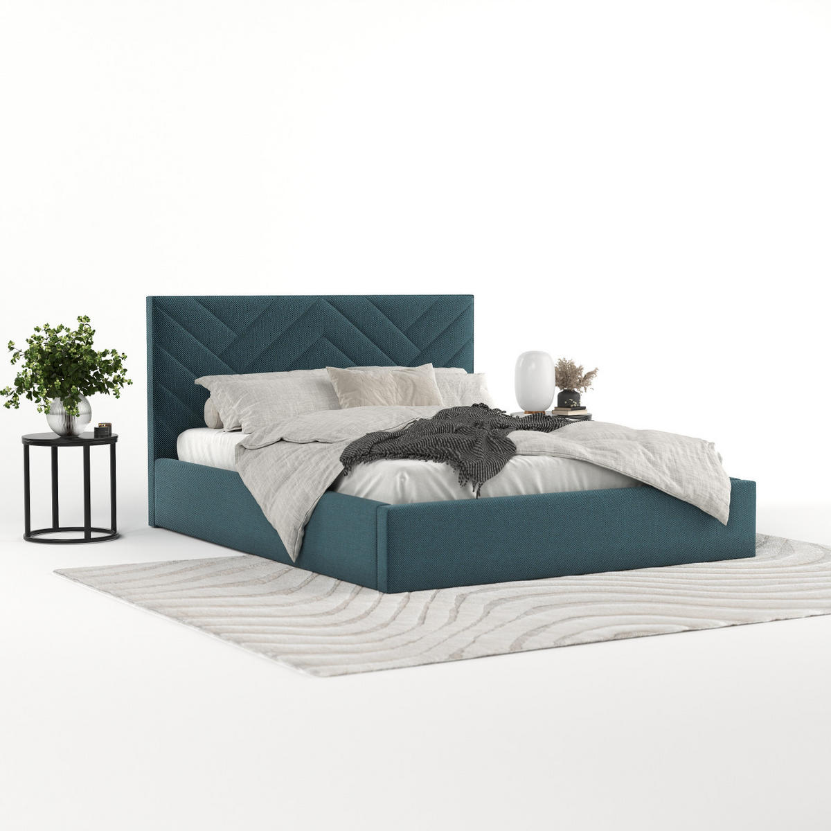 POLSTERBETT Arco 160/200 cm Türkis im Inari Stoff - Türkis/Schwarz, Holz/Holzwerkstoff (160/200cm) - AltaBeds