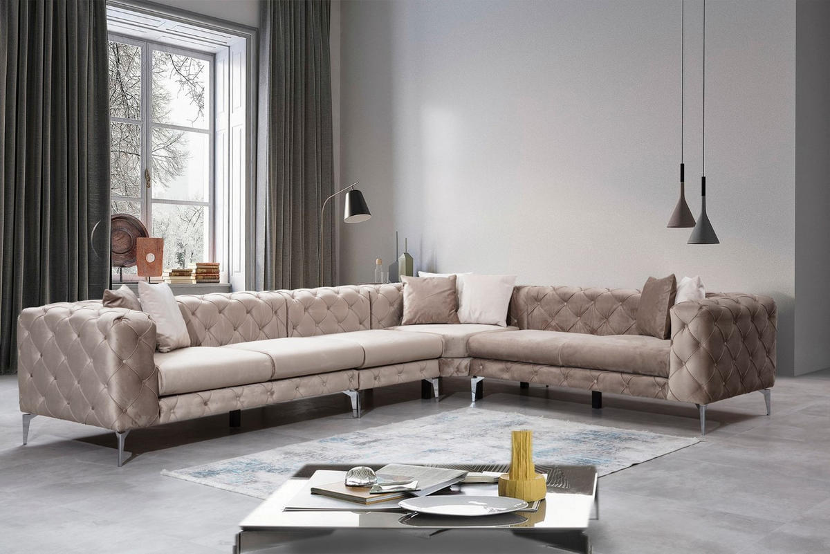 ECKSOFA mit großzügiger XXL Sitzfläche für die ganze Familie - Chromfarben/Beige, Holz/Textil (270/310cm) - myHomelando