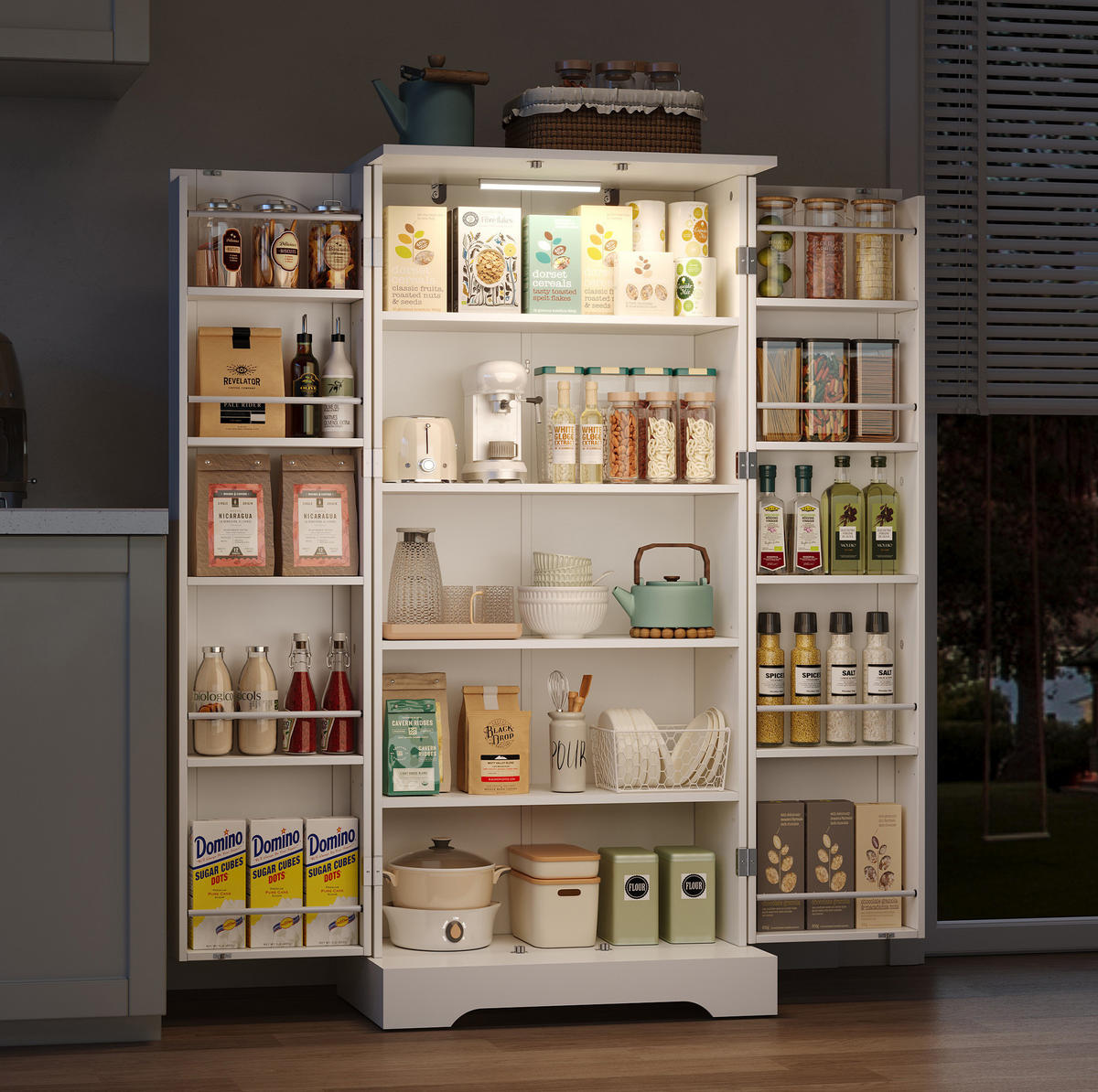 BUFFET 60/128/35 cm Weiß aus MDF mit LED-Sensorleuchte - Weiß, Holzwerkstoff (35/128/60cm) - OKMYHOME