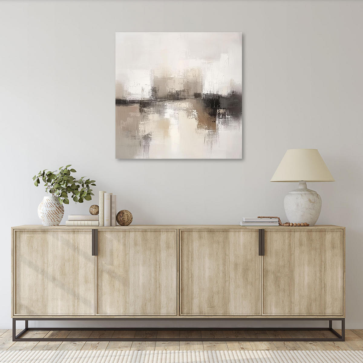 LEINWANDBILD Abstrakter beige-grauer Beton 60x60cm - Beige, Textil (60/60cm) - Feeby