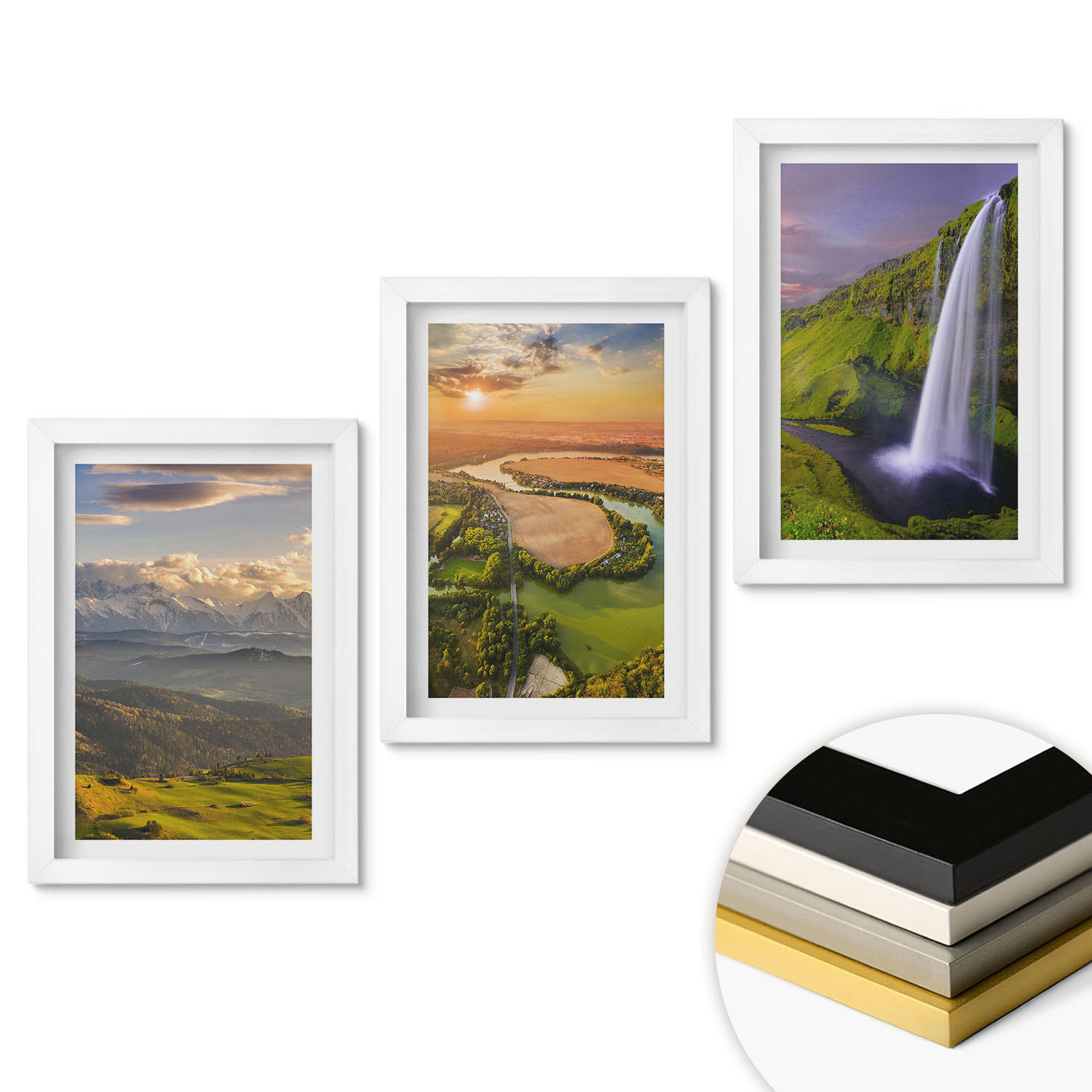 WANDBILDER 3er-Set - 20x30 cm Weißer Rahmen - Gebirgsflüsse, Wasserfälle, Natur - Weiß, Kunststoff (20/30cm) - ArtPrintCave