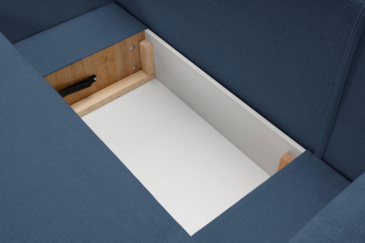 ECKSOFA AMICO L-S Dunkelblau Geflochtener Stoff mit Schlaffunktion - Dunkelblau, Holz (248/174cm) - MASSENO