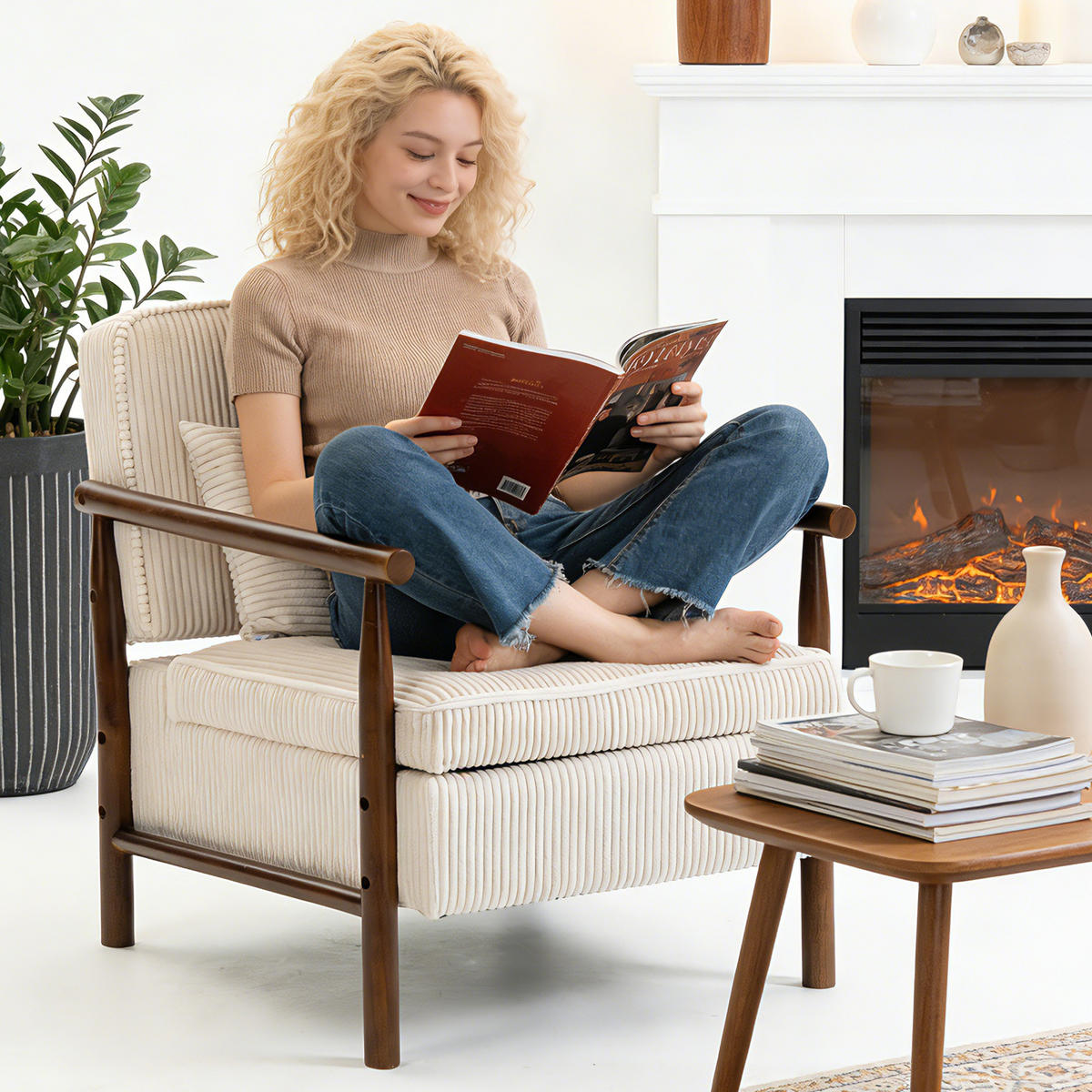 SESSEL Samt Weiß mit Stauraum und Kissen - Weiß, Holzwerkstoff/Textil (93/73/66cm) - WISHDOR