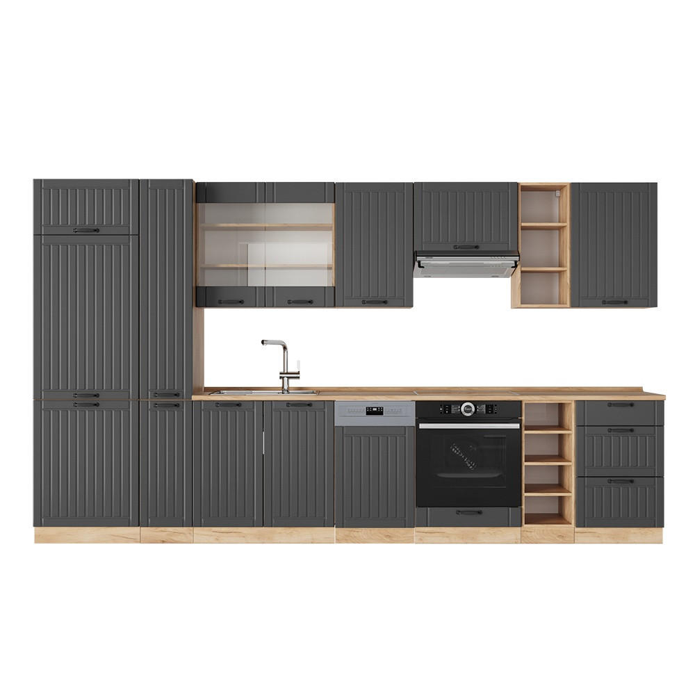KUHINJA Fame-Line Temno siva 355 cm , DP Hrast - temno siva/medeni hrast, leseni material (355/81.6/60cm) - Vicco